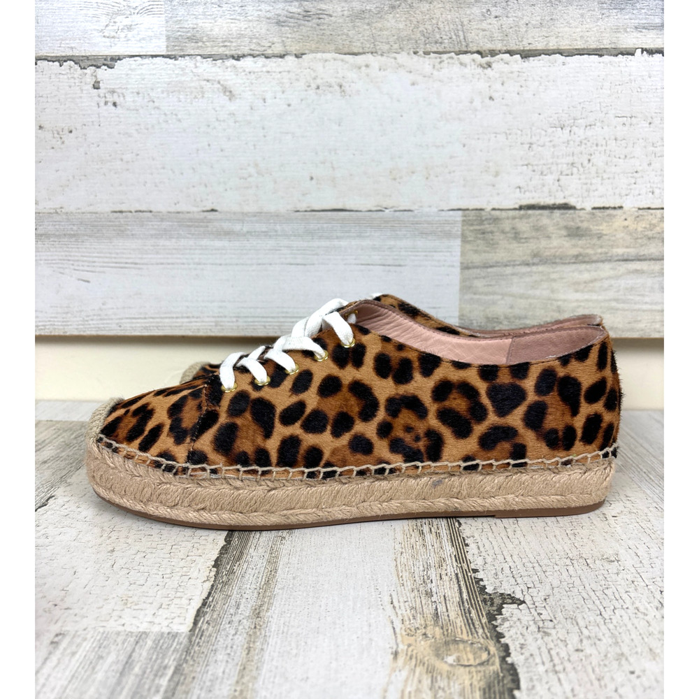 J.Crew Womens 9.5 Leopard Calf Hair Leather Espadrille Lace Up Sneakers